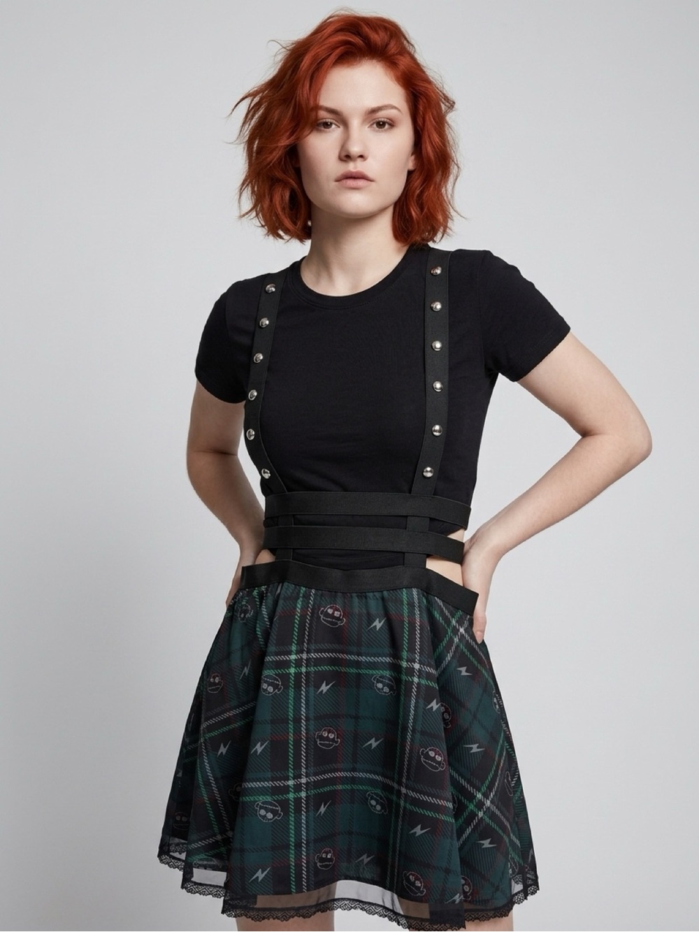 Mattel Black Top with Dark Green Plaid Skater Skirt - Picture 2 of 16